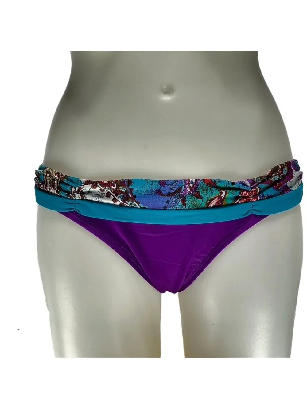 Becca By Rebecca Virtue Womens Paisley Band Hipster Bikini Bottom Purple/Teal M